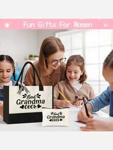 2入組印有祖母圖案的手提包,送給祖母的禮物 - 生日和母親節的完美禮物,送給孫子、孫女和孫女/孫子,同款化妝包,送給朋友娜娜的禮物,收納袋,亞麻手提袋,手提購物袋,輕便可折疊的收納袋,老師禮物手提袋,護士、醫生、老師收納袋,送給朋友和死黨的禮物,送給媽媽的禮物,適用於個人旅行化妝,購物袋,大容量收納 - 彩色 - 查看 3