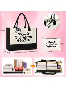 2入組印有祖母圖案的手提包,送給祖母的禮物 - 生日和母親節的完美禮物,送給孫子、孫女和孫女/孫子,同款化妝包,送給朋友娜娜的禮物,收納袋,亞麻手提袋,手提購物袋,輕便可折疊的收納袋,老師禮物手提袋,護士、醫生、老師收納袋,送給朋友和死黨的禮物,送給媽媽的禮物,適用於個人旅行化妝,購物袋,大容量收納 - 彩色 - 查看 5