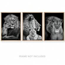 3入組黑白獅子家族海報印刷畫布牆藝術家居裝飾臥室美學藝術無框 - 黑色 - 查看 1