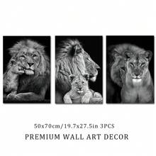 3入組黑白獅子家族海報印刷畫布牆藝術家居裝飾臥室美學藝術無框 - 黑色 - 查看 8