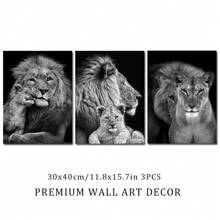 3入組黑白獅子家族海報印刷畫布牆藝術家居裝飾臥室美學藝術無框 - 黑色 - 查看 6