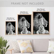 3入組黑白獅子家族海報印刷畫布牆藝術家居裝飾臥室美學藝術無框 - 黑色 - 查看 4