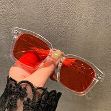 1pc Retro Square Fashion Glasses Korean Style For Women/Men, Face Slimming, Fashionable And Personalized Eyewear - Orange - View 5
