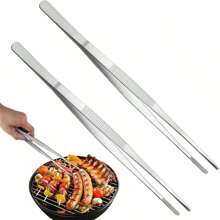 1pc Multi-Functional Bbq Food Tongs Stainless Steel Kitchen Tool, Ideal For Brazilian Bbq And Buffet Party