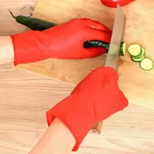 1雙天然乳膠手套,適用於家務、廚房清潔,防水、防滑、耐磨,帶紅色加厚手腕帶 - 紅色 - 查看 3