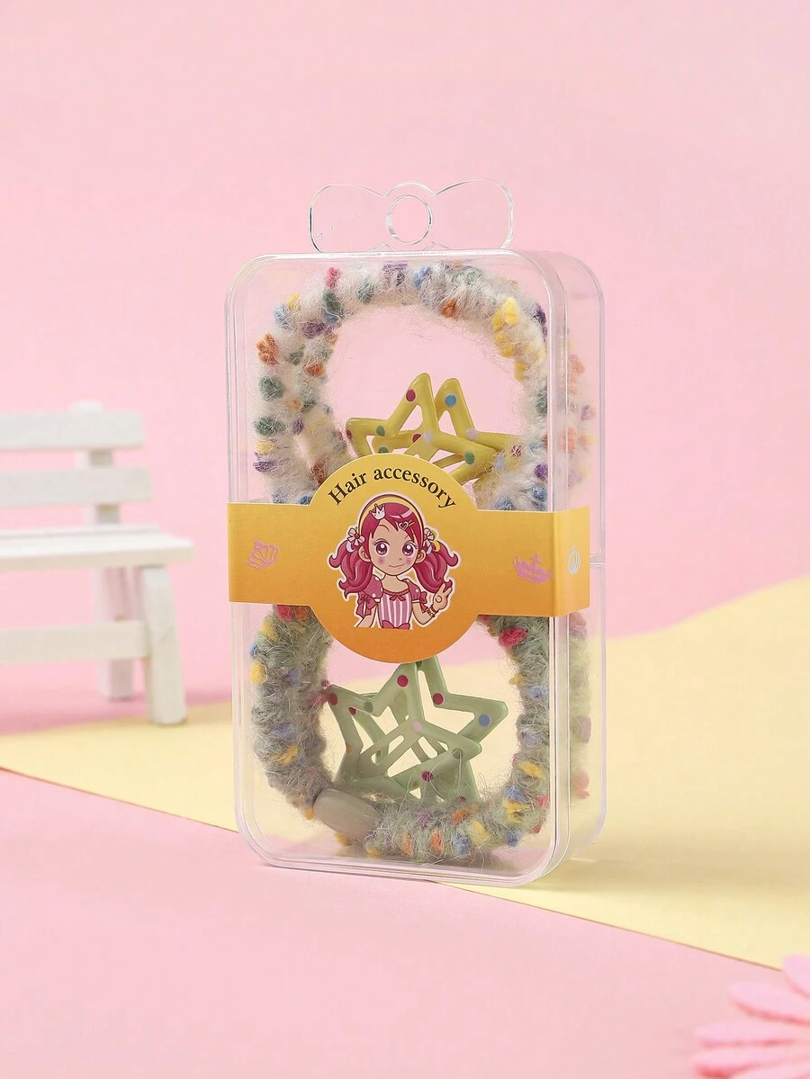 Rainbow Color Plush Hair Tie Headband Women's High Elasticity Durable Hair Accessory With Pu Cover For Hair Styling - Multicolor - View 1