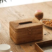 1pc 7.5 Inch Simple Style Clasp Rattan Tissue Box, Natural Yellow Autumn Vine Handmade Woven Napkin & Tissue Storage Container, Home Stuff, Table, Home Decorations, Home Organization And Storage, Room Decor Bedroom, Kitchen Accessories, Kitchen Tools, Organizer Kitchen, Travel, Holiday, Napkin Holder, Festival Family Gathering, For Home Kitchen Bedroom Living Room Dining Room, Home Decoration Accessories, Decorative Box, Women Wedding Gift, Summer Travel Holiday Festival Must-Have