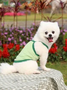 寵物小型/中型犬貓春夏背心服裝,適合泰迪/博美 - 綠色 - 查看 3