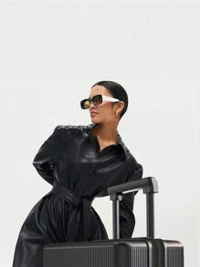 1pc 20-Inch PC Carry-On Luggage With Expandable Wheel System, Durable And Solid Thickened Password Travel Suitcase, Lightweight Bag For School School Accessories School Stuff - Black - View 6