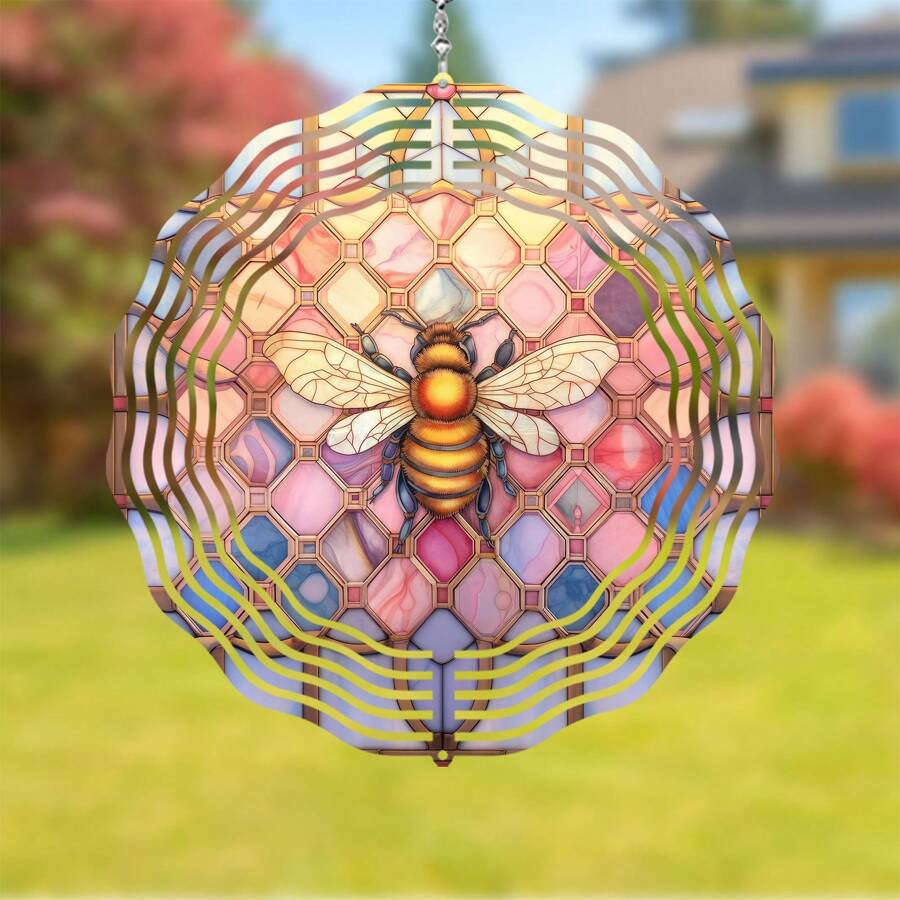 1個蜜蜂風紡3d金屬掛飾昆蟲蜜蜂風紡庭院藝術蜜蜂花園裝飾春季裝飾漸變色花園旋轉器禮品工藝品裝飾動力學懸掛風扇,室內外窗戶裝飾 - 蜜蜂2 - 查看 1