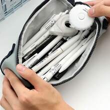 1pc Brown Zipper Pencil Case - Brown - View 5