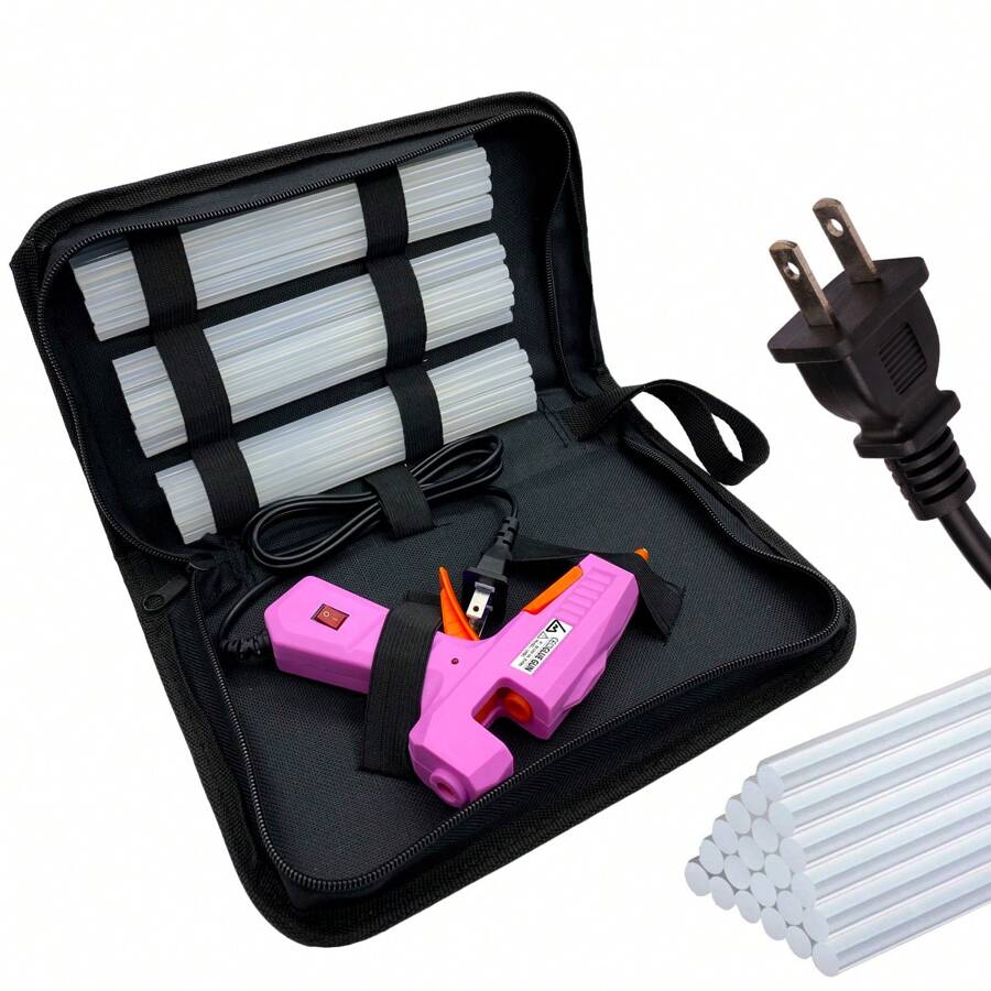 לוהטת דבק אקדח קִיט עם 30 יחידות מקלות דבק ( ) ו תיק נשיאה , מיני נמס חם דבק אקדח ורוד ל מלאכת יד - ורוד - ראה 1