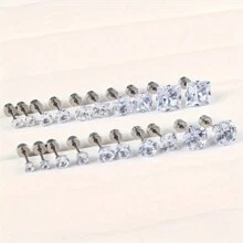 PMKMKM 1對/5對簡約不鏽鋼四爪,多色圓/方形立方氧化鋯耳釘（4-8mm）,優雅的女士珠寶,作為節日/假日禮物的不二選擇。 - 白色 - 查看 11