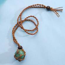 Natural Crystal Cluster Raw Stone Netting Weave Necklace, Adjustable Black Rope Mesh Stone Pendant Necklace - Brown - View 6