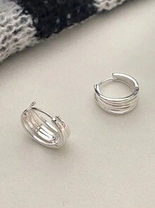 1pair 925 Sterling Silver Earrings Silver Multi-layered Wire Earrings Minimalist, Vintage, Fashionable Earrings, Perfect For Daily Wear And As A Gift For Friends And Girlfriend - Silver - View 8