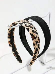 2入組女士絲絨豹紋時尚簡約髮帶,適合日常使用 - 彩色 - 查看 1