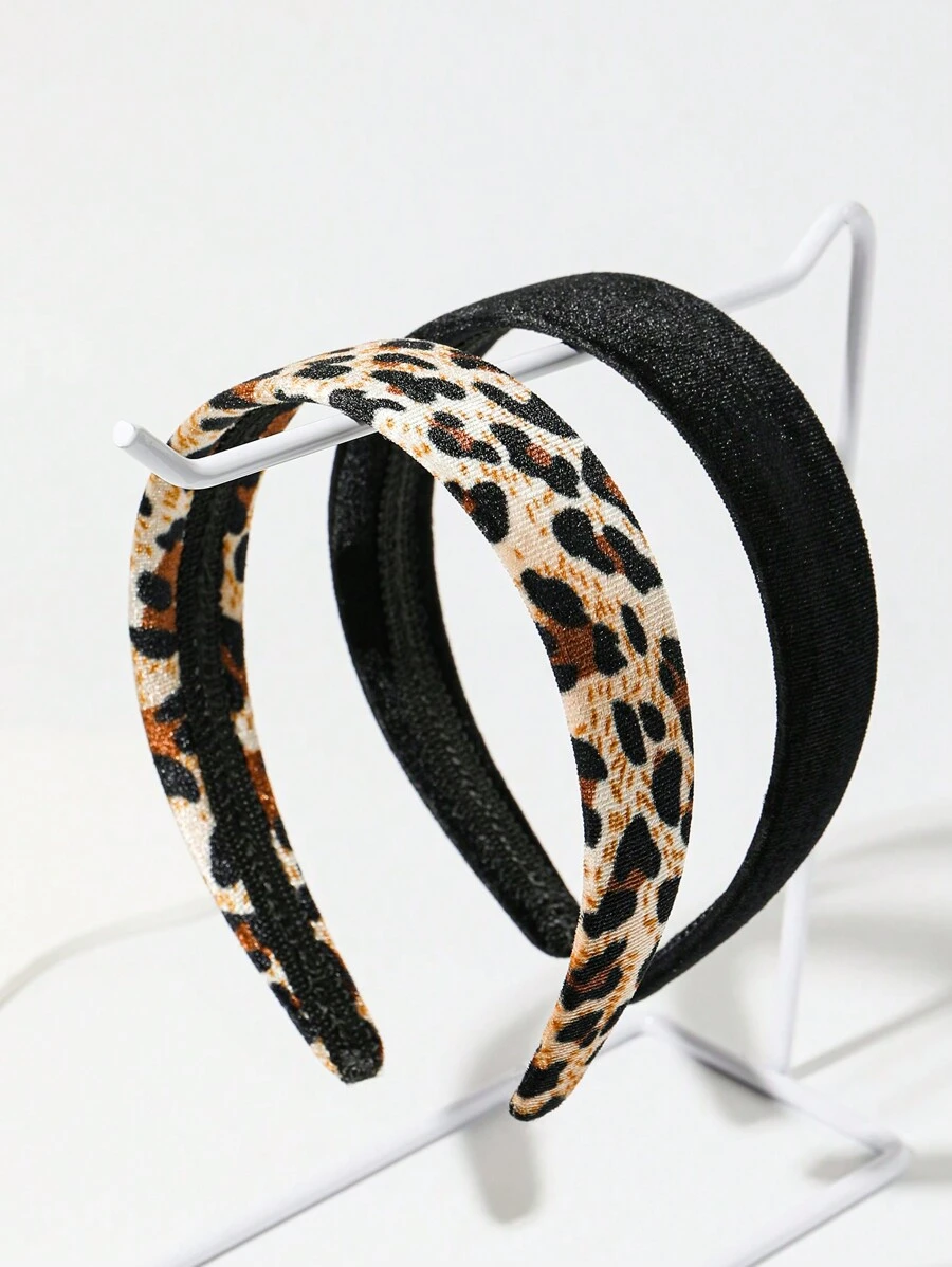 2入組女士絲絨豹紋時尚簡約髮帶,適合日常使用 - 彩色 - 查看 1