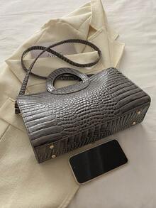 1 Vintage Embossed Minimalist Women's Tote Bag, Large Capacity Crossbody Bag For Commuting, Elegant Handbag - Grey - View 5