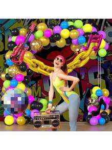 111 件 90 年代 80 年代主题派对气球拱门花环套装 90 年代主题派对装饰品带充气 4D 迪斯科吉他数字链铝箔气球适用于重回 90 年代 80 年代派对装饰嘻哈派对用品