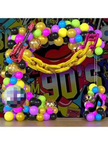111 件 90 年代 80 年代主题派对气球拱门花环套装 90 年代主题派对装饰品带充气 4D 迪斯科吉他数字链铝箔气球适用于重回 90 年代 80 年代派对装饰嘻哈派对用品