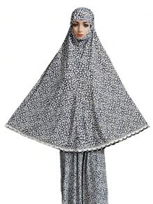 Lace Hem Oversized Headscarf For Women, Suitable For Home Use - Grey - View 2