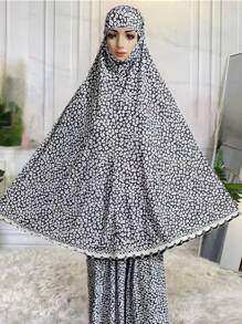 Lace Hem Oversized Headscarf For Women, Suitable For Home Use - Grey - View 1