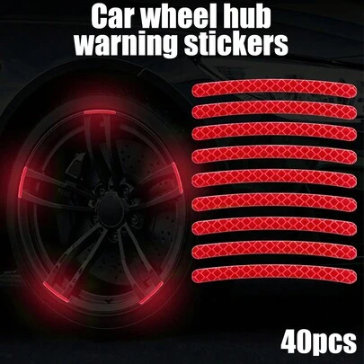 40条红色反光条，山地自行车反光轮毂贴纸，适用于摩托车、汽车、自行车，自行车反光贴纸，装饰条，轮毂反光贴纸，增强夜间能见度，汽车轮辋反光贴纸，轮胎警示贴纸，创意，摩托车，电动自行车，装饰贴纸