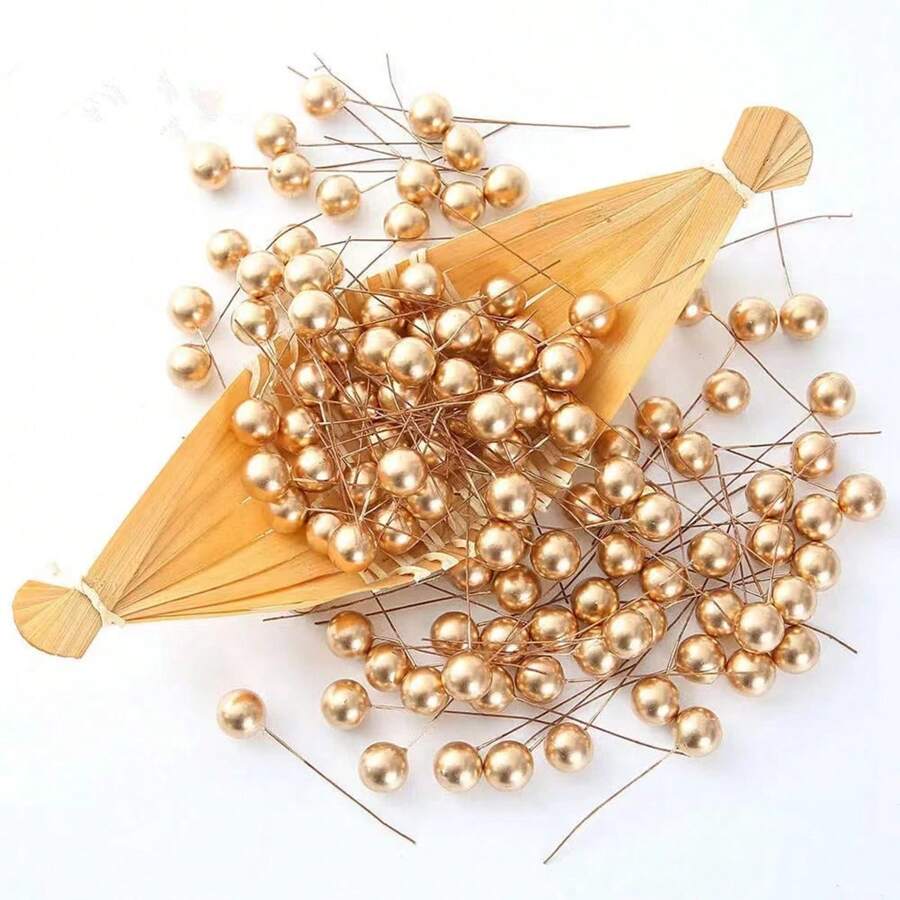 100pcs/Pack Red Foam Berry Beads Diy Handmade Wreath Material For Christmas Decoration - Gold - View 1