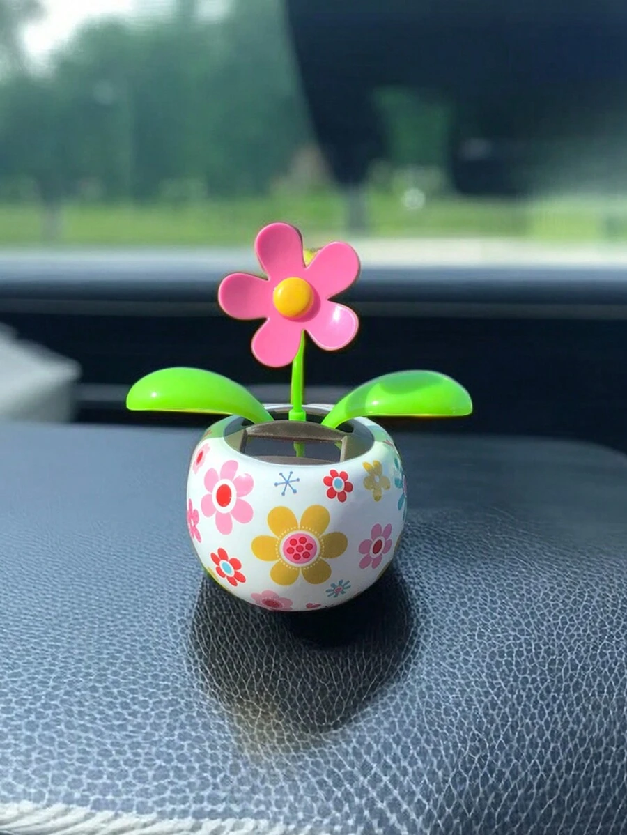 1pc Solar Powered Dancing Flower Car Ornament, Swinging Flower Car Decoration, A Perfect Gift For Car Enthusiasts - Multicolor - View 1