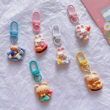 1/6pcs Cute Bear Horse Rabbit Car Resin Keychain Bag Pendant Charm School Bag Pendant Gift For Bestfriend Sister - Multicolor - View 9