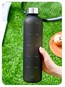 1pc 1000ml Water Bottle, Modern Solid Color Drinking Bottle, Gift For Friends, For Outdoor & Gym - Black - View 5