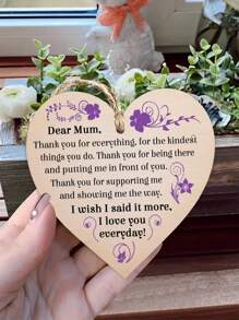 1 件送给妈妈的礼物，我每天爱你妈妈木制心形装饰标牌，木制吊坠牌匾标牌温馨礼物，适用于家居装饰、家居装饰、房间装饰、墙壁装饰 - 彩色 - 查看 1