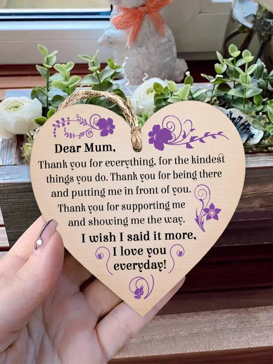1 件送给妈妈的礼物，我每天爱你妈妈木制心形装饰标牌，木制吊坠牌匾标牌温馨礼物，适用于家居装饰、家居装饰、房间装饰、墙壁装饰 - 彩色 - 查看 1