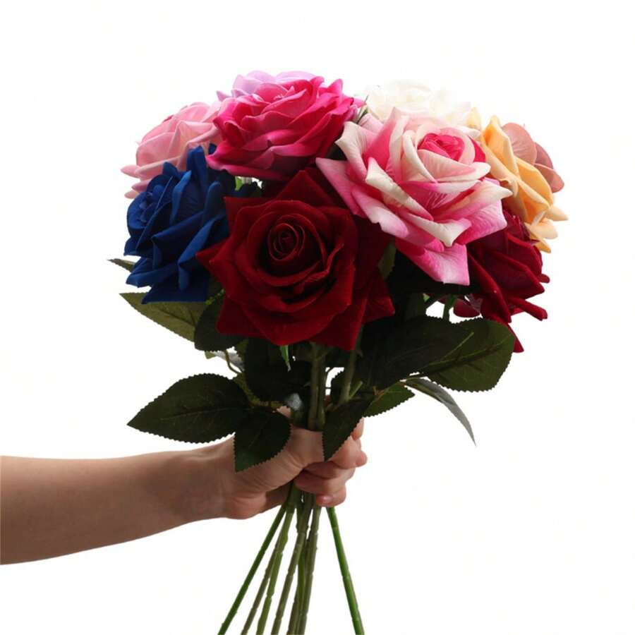 1pc Romantic Valentine's Day Realistic Velvet Rose, Suitable For Wedding Hotel Decoration, Photography Props, Rose Headband Decoration - Multicolor - View 1