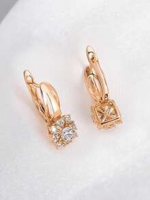 1對豪華鍍金鑲嵌水晶耳釘,時尚珠寶配件女禮物晚會婚禮 - E543 - 查看 4