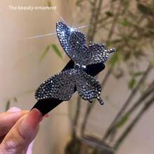 1入高檔鑲鑽蝴蝶＆bb女士髮夾,適用於主髮線或側髮線日常使用 - 黑色 - 查看 5