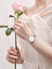 HANNAH MARTIN 1pc Women's Quartz Watch With Stainless Steel Band, Waterproof And Fashionable, Equipped With Japanese Movement, Suitable For Casual, Party, Travel Occasions As A Gift For Students Returning To School