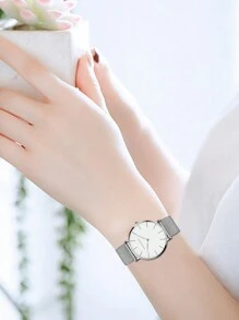 HANNAH MARTIN 1pc Women's Quartz Watch With Stainless Steel Band, Waterproof And Fashionable, Equipped With Japanese Movement, Suitable For Casual, Party, Travel Occasions As A Gift For Students Returning To School