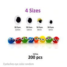 200入組膠膜自黏眼貼,多種顏色和尺寸的眨眼貼,適用於帶睫毛的diy創意手工藝品(6 Mm/8 Mm/10 Mm/12 Mm) - 彩色 - 查看 3
