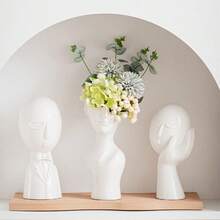1入組瓷製人臉造型藝術花瓶,北歐人體藝術風格陶瓷花瓶,現代花瓶雕塑擺設桌面裝飾品適用於客廳家居裝飾 - A - 查看 4