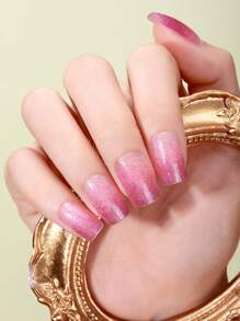 Beauty Sticker 16pcs Pink Glitter Nail Stickers, Simple Gradient And Transparent Design, Diy Art Full Nail Wrap Sticker Including 1 Nail File, Gift For Girls - Pink - View 3