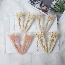 2pcs/Set Japanese-Style Acetic Acid Hair Clips For Women, Cute Cat & Water Drop & Alligator Shaped Hairpins, Suitable For Clipping Bangs And Fine Hair - Mauve Purple - View 3