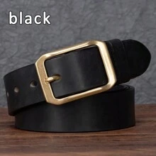 復古風格男士皮帶一層頭牛皮素淨時尚銅扣簡約設計適用於中年和年輕人的牛仔褲,真皮高級腰帶 - 彩色 - 查看 4