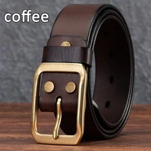 復古風格男士皮帶一層頭牛皮素淨時尚銅扣簡約設計適用於中年和年輕人的牛仔褲,真皮高級腰帶 - 彩色 - 查看 7