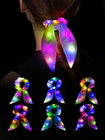 1 Peça Scrunchie com Luz de Néon para Mulheres, Scrunchie de Cabelo com LED Fofo, Suporte para Rabo de Cavalo, Lenço, Acessórios de Cabelo para Mulheres, Brilha no Escuro, Suprimentos para Festa, Ano Novo, Baile de Formatura, Aniversário