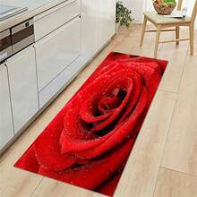 1pc Crystal Velvet Rose Patterned Carpet/Rug, Soft, Non-Slip, Wear-Resistant, Washable, For Living Room, Kitchen, Entrance - Red - View 6