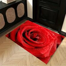 1pc Crystal Velvet Rose Patterned Carpet/Rug, Soft, Non-Slip, Wear-Resistant, Washable, For Living Room, Kitchen, Entrance - Red - View 1