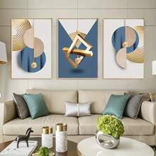 3pcs Canvas Posters, Modern Art, Abstract Colorful Geometric Art, Ideal Decoration Gift For Bedroom, Living Room, Kitchen And Hallway, Wall Art, Wall Decoration, Room Decor, (Without Frame) - Blue - View 4