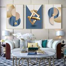 3pcs Canvas Posters, Modern Art, Abstract Colorful Geometric Art, Ideal Decoration Gift For Bedroom, Living Room, Kitchen And Hallway, Wall Art, Wall Decoration, Room Decor, (Without Frame) - Blue - View 2