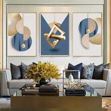 3pcs Canvas Posters, Modern Art, Abstract Colorful Geometric Art, Ideal Decoration Gift For Bedroom, Living Room, Kitchen And Hallway, Wall Art, Wall Decoration, Room Decor, (Without Frame) - Blue - View 1
